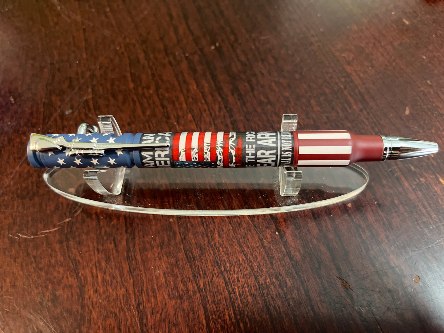 Bolt Action Pen Ceramic RW&B Flag Bear Arms