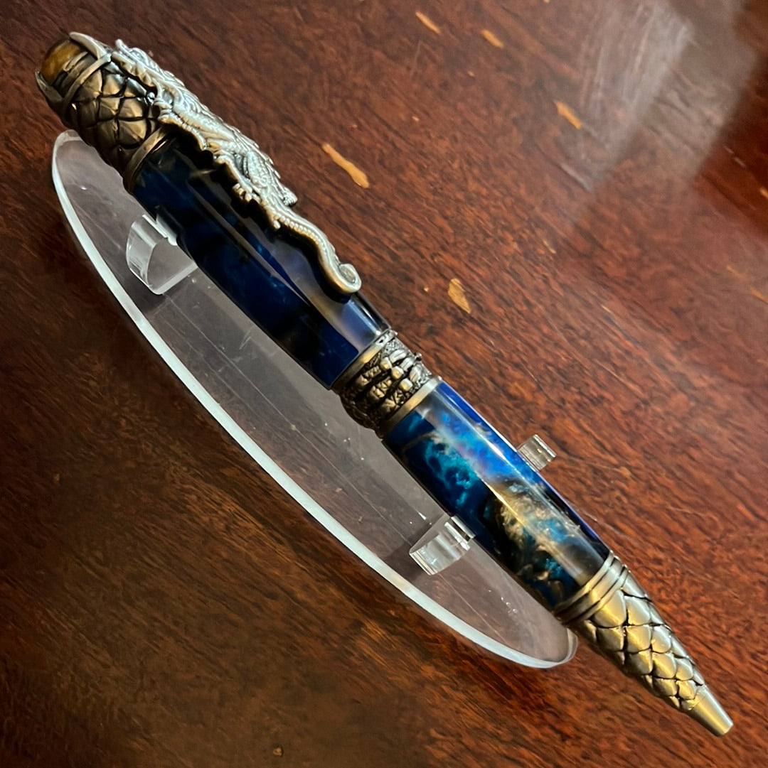 Dragon twist pen pewter Damascus