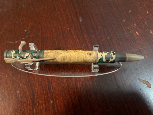 Bolt Action Pen Ceramic Camo Aboyna Burl